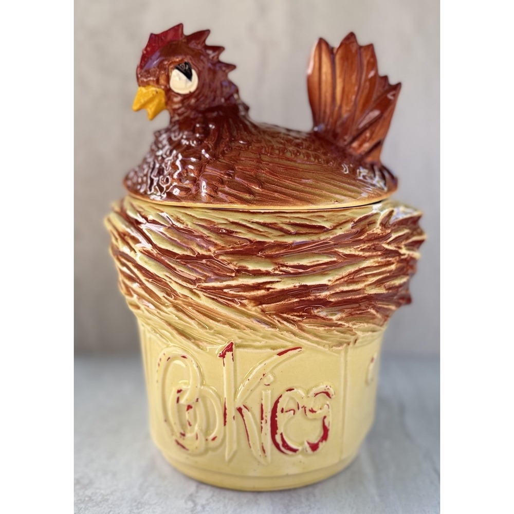 Vintage McCoy Hen On Nest Cookie Jar Ceramic Pottery Chicken 1950's #6629